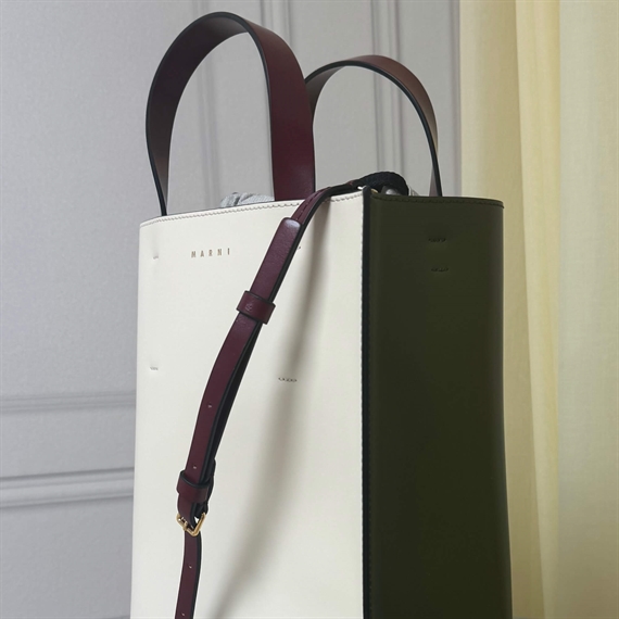 Marni Museo Small Bag, White/Green/Bordeaux